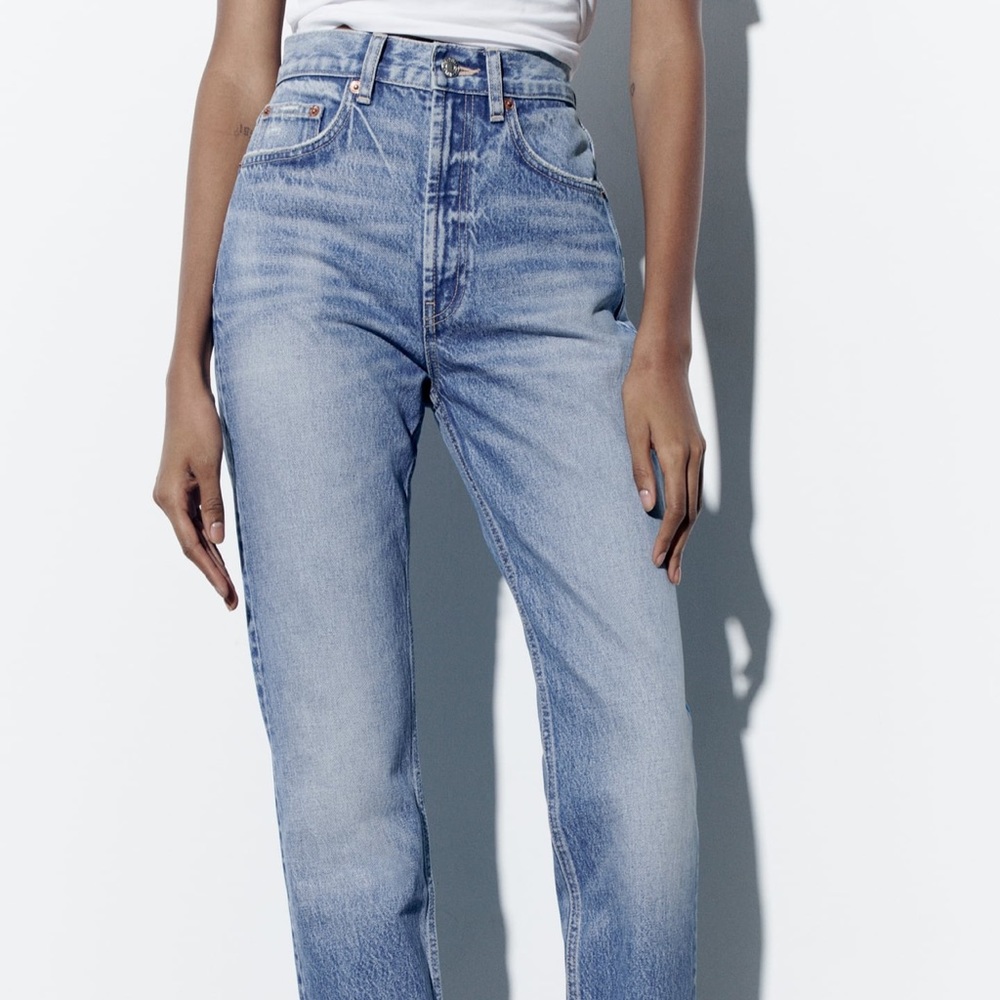 Zara TRF High Rise Straight Leg Jeans